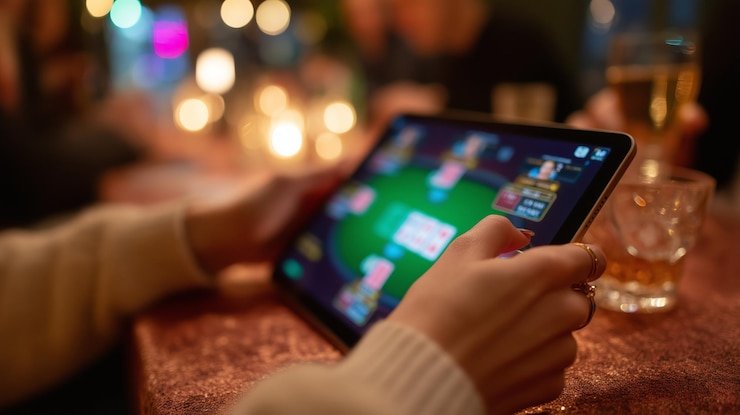 Ilustrasi pengguna Indonesia menikmati platform beruktoto melalui ponsel cerdas dan tablet secara bersamaan
